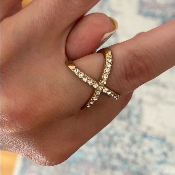 Pave Gold Crystal x ring size 7 - Picture 12 of 14